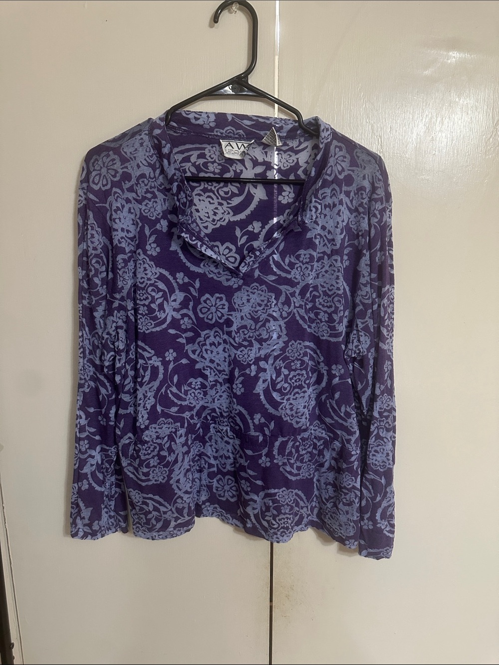 a.n.a Purple Floral V-Neck Long Sleeve Top
